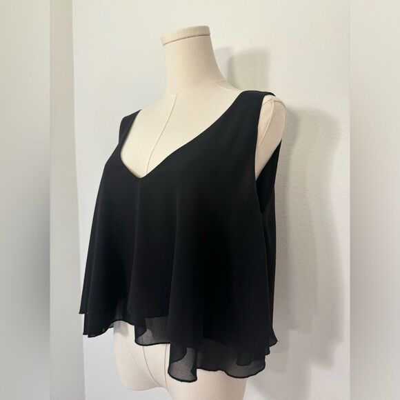 NWOT Signature8 Black Double Ruffle Hem V-Neck Tank Crop Top Women’s Size Large - Picture 4 of 13